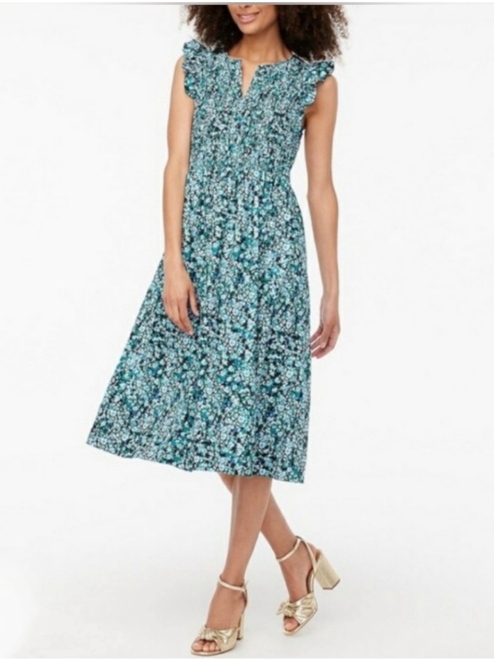 NWT J. Crew | Floral Smocked Midi Dress Flutter Sleeve Pockets Garden Tea Party